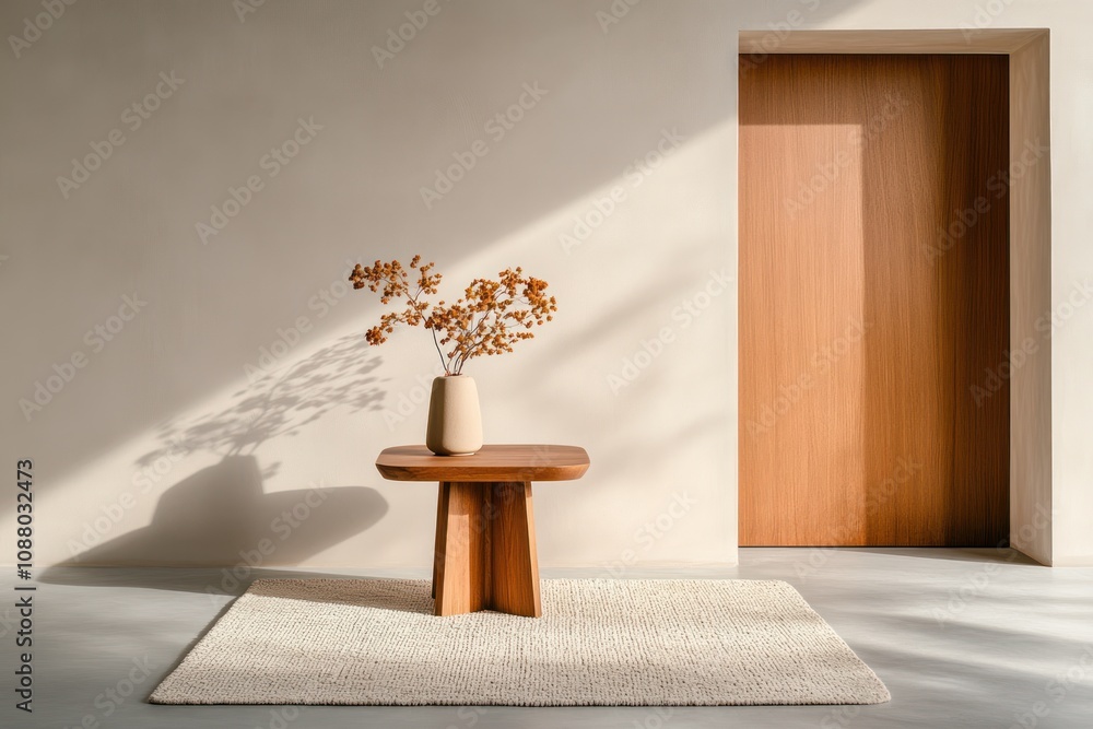 Cozy Interior with Wooden Side Table and Mock-Up Poster - 3D Rendering Cozy Interior with Wooden Side Table and Mock-Up Poster - 3D Rendering