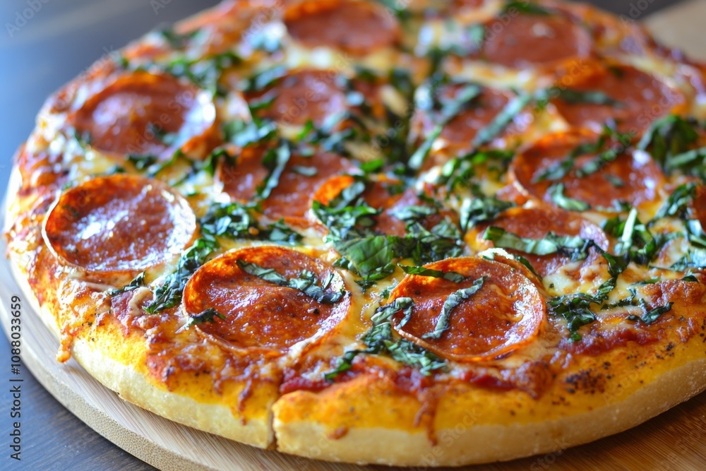 Delicious Pizza on Table Close Up Delicious Pizza on Table Close Up