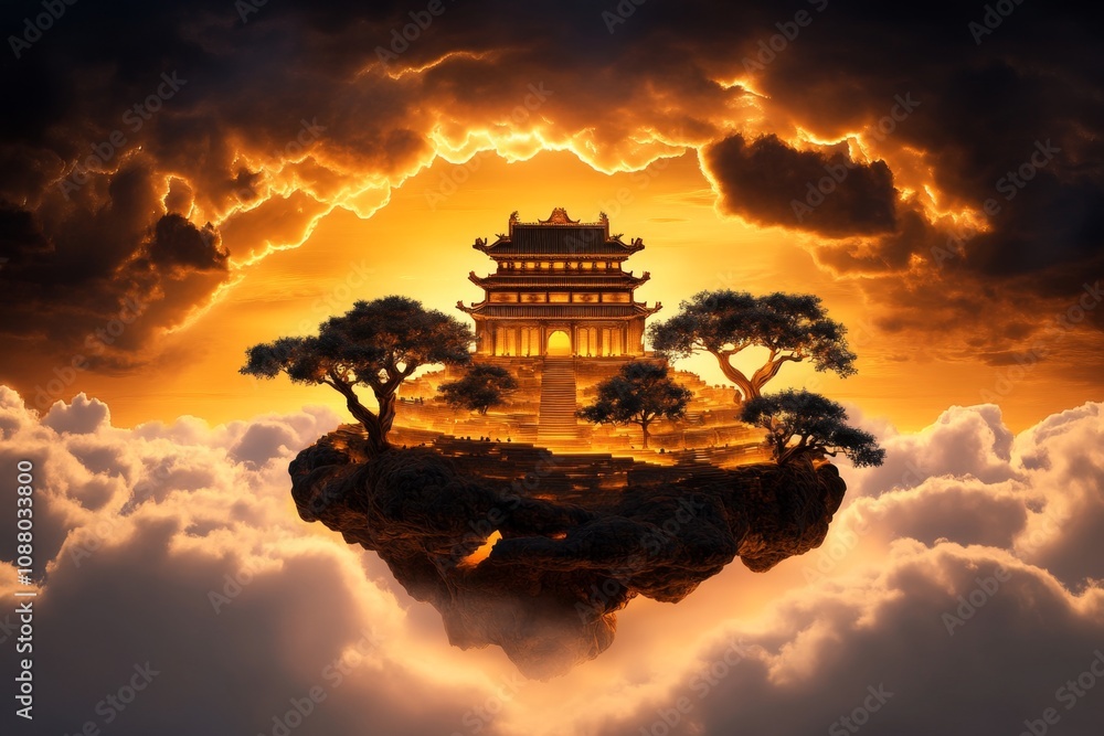 A gothic-inspired depiction of an ancient African palace surrounded by dark, dramatic clouds A gothic-inspired depiction of an ancient African palace surrounded by dark, dramatic clouds