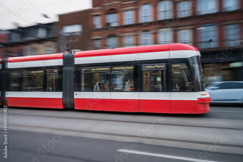 Photography Red and white streetcar motion blur