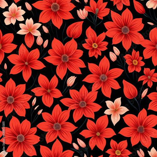 seamless pattern with reds flowers