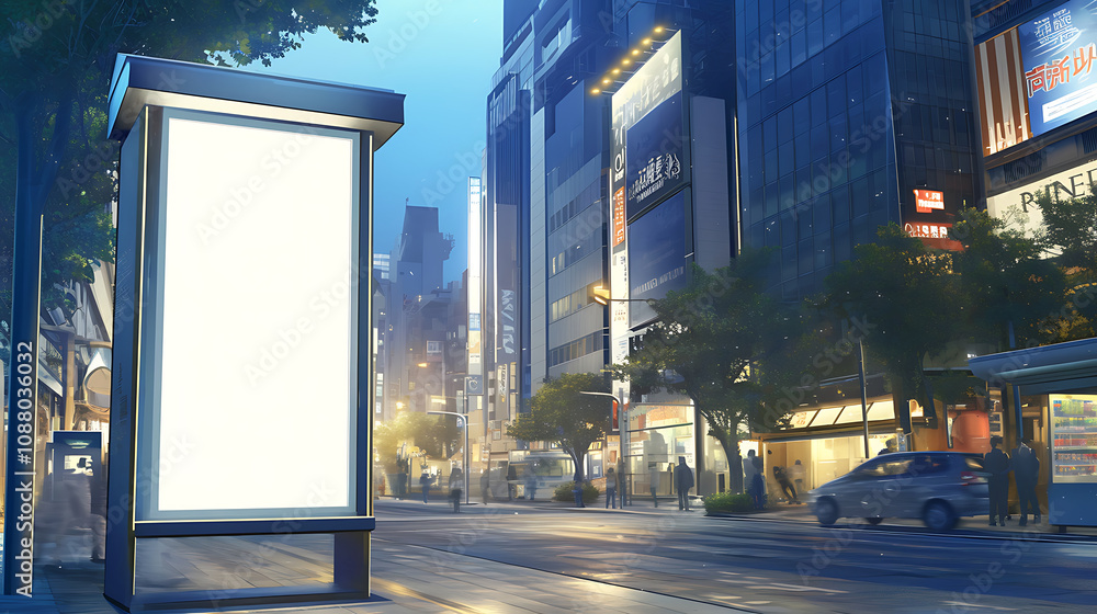 Futuristic and modern city billboards with empty display spaces in various settings Futuristic and modern city billboards with empty display spaces in various settings