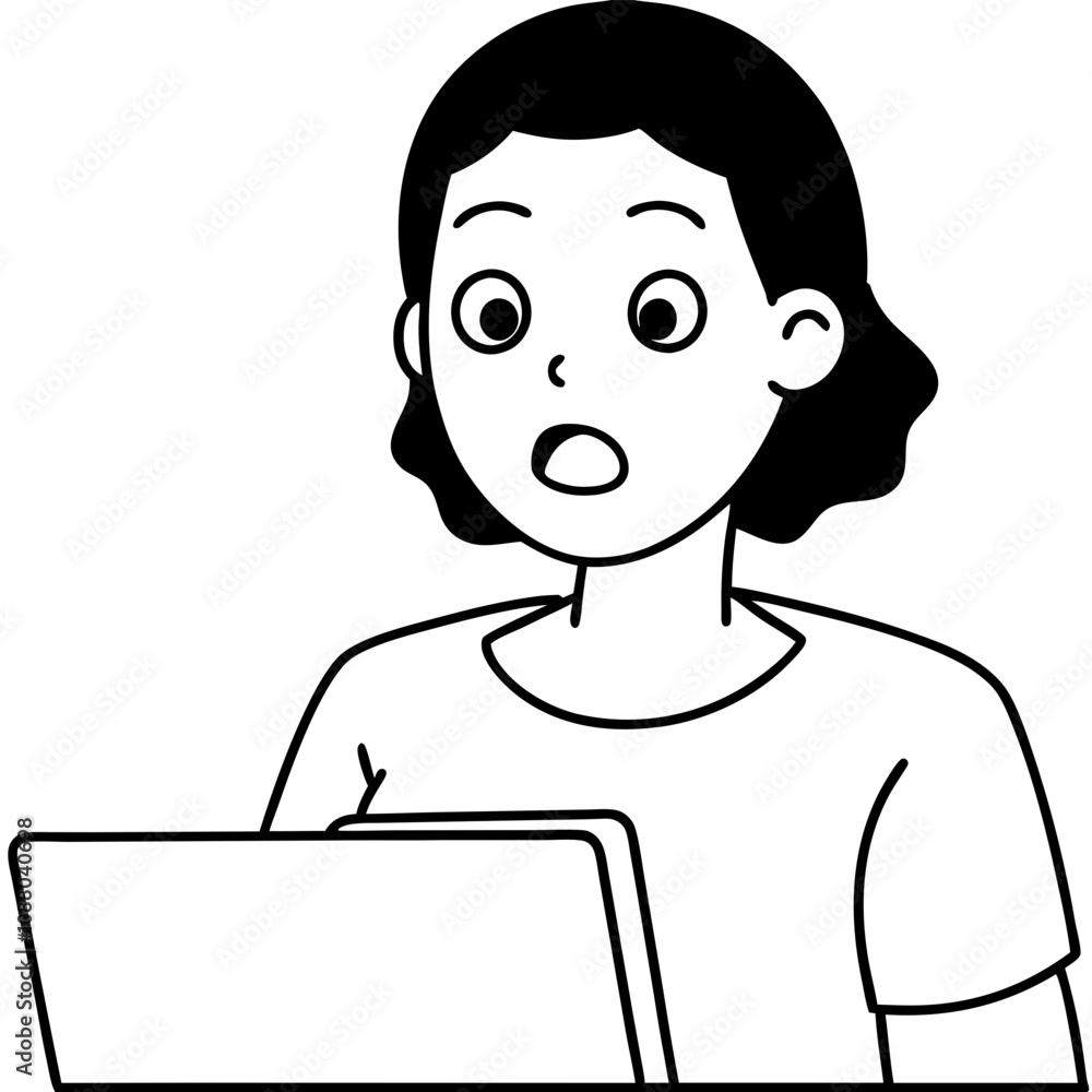 confused woman look at screen shocked by news confused woman look at screen shocked by news