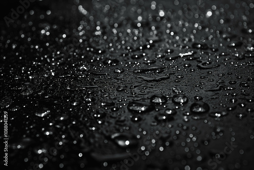 Close-Up of Water Droplets on Dark Surface