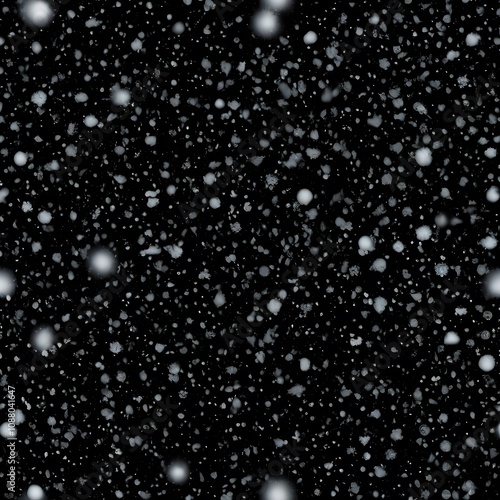 Snow Overlay with Dark Background, Falling Snowflakes, Winter Effect, Abstract Texture, and Frosty Design