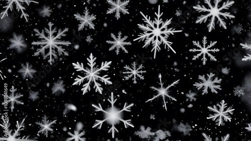 Snow Overlay with Dark Background, Falling Snowflakes, Winter Effect, Abstract Texture, and Frosty Design