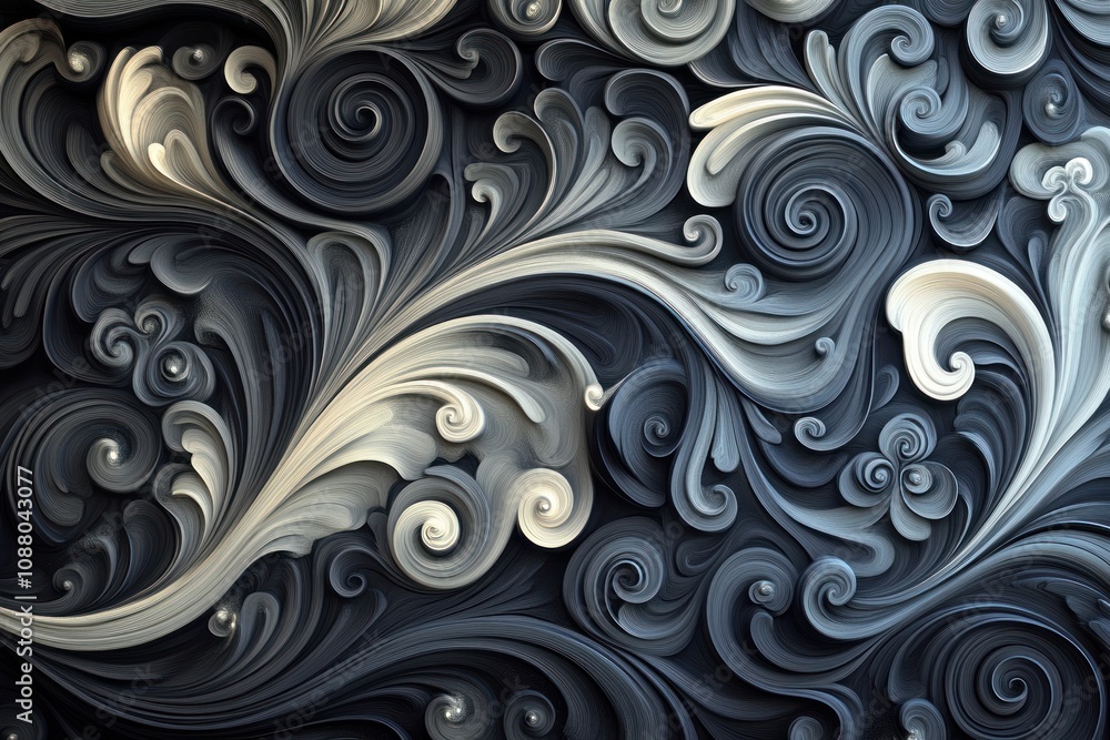 Abstract 3D floral pattern in shades of gray and white. Abstract 3D floral pattern in shades of gray and white.