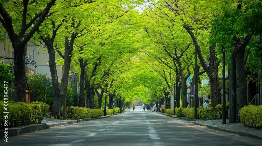 Green Tree Lined Street in Japan Green Tree Lined Street in Japan