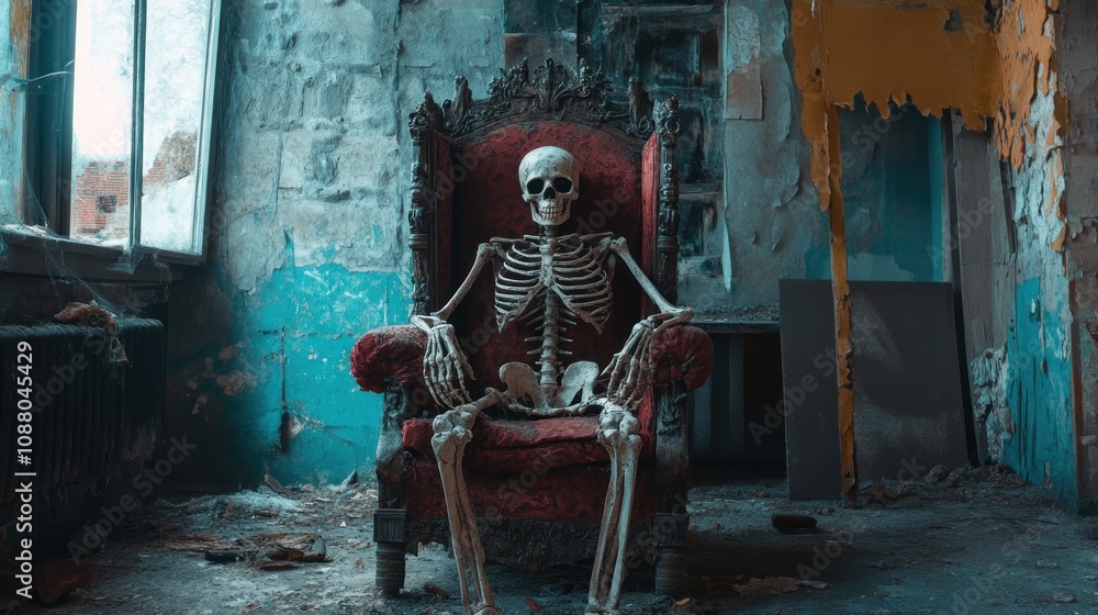 A Skeleton's Solitude in a Decaying Throne Room A Skeleton's Solitude in a Decaying Throne Room