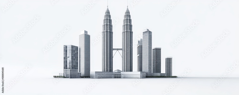 Fototapeta premium Architectural model of modern skyscrapers against a minimalist background.
