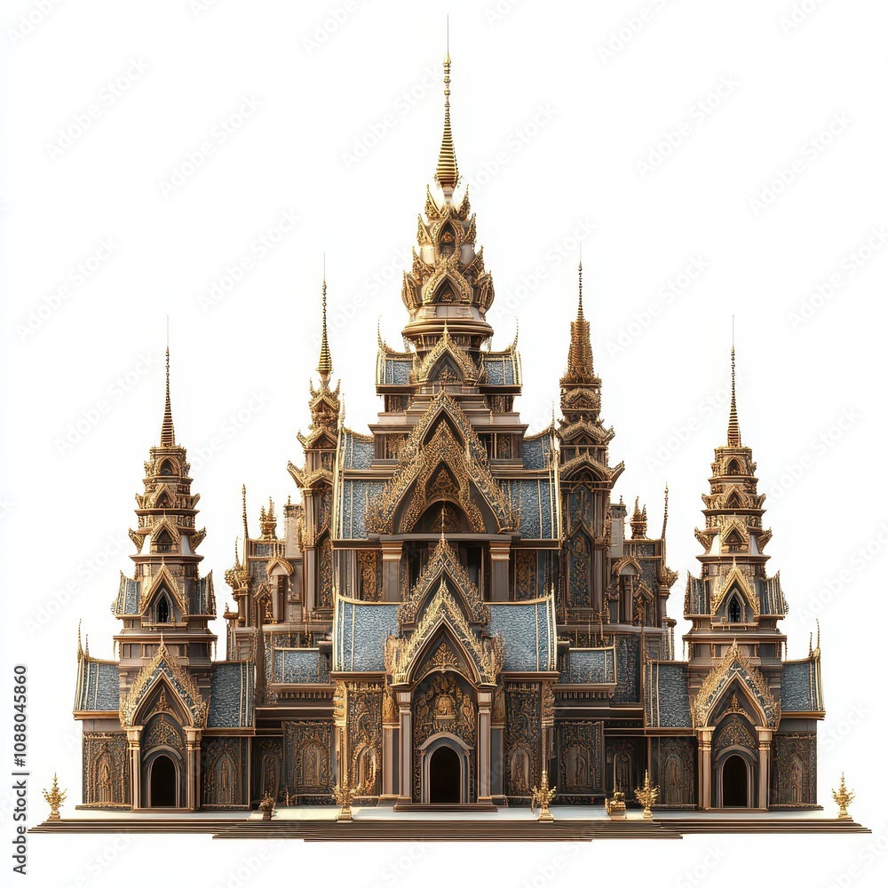 Fototapeta premium Stunning ornate temple with intricate spires and golden accents.