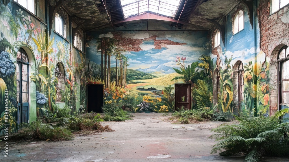 Abandoned Building with a Tropical Mural Abandoned Building with a Tropical Mural