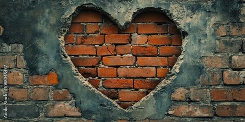 Rustic Brick Heart with Empty Space