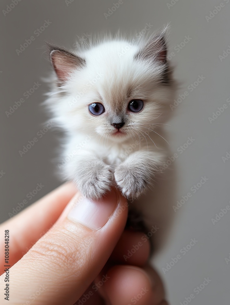 Fototapeta premium Tiny kitten held in hand 