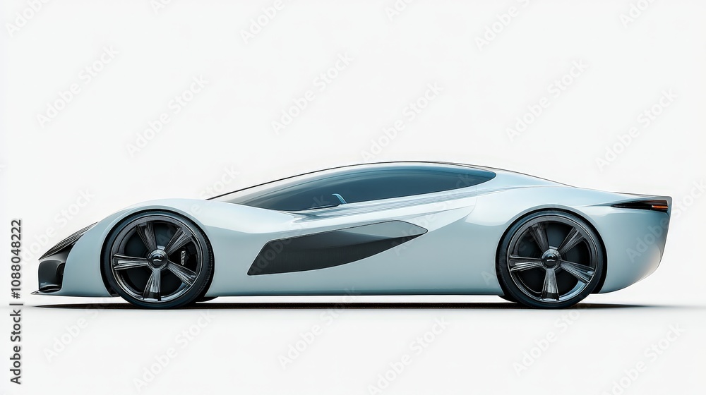 Fototapeta premium A futuristic concept car with smooth, aerodynamic lines, isolated on a white background