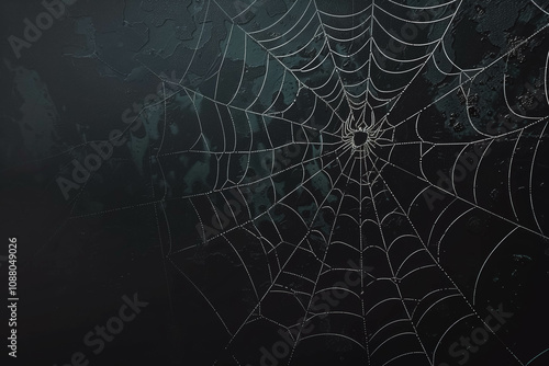 Spider web silhouette against black wall - halloween theme dark background