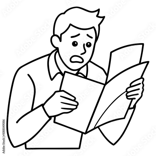 frustrated man checking paperwork