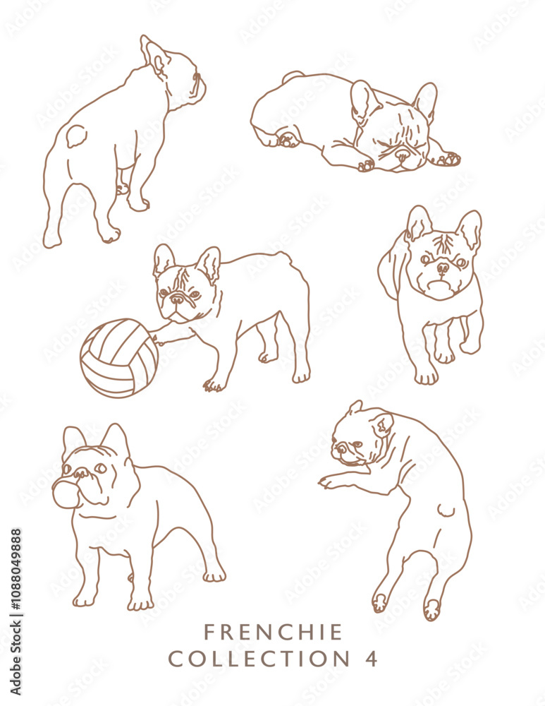 Fototapeta premium French Bulldog Outline Illustrations in Playful Poses 4