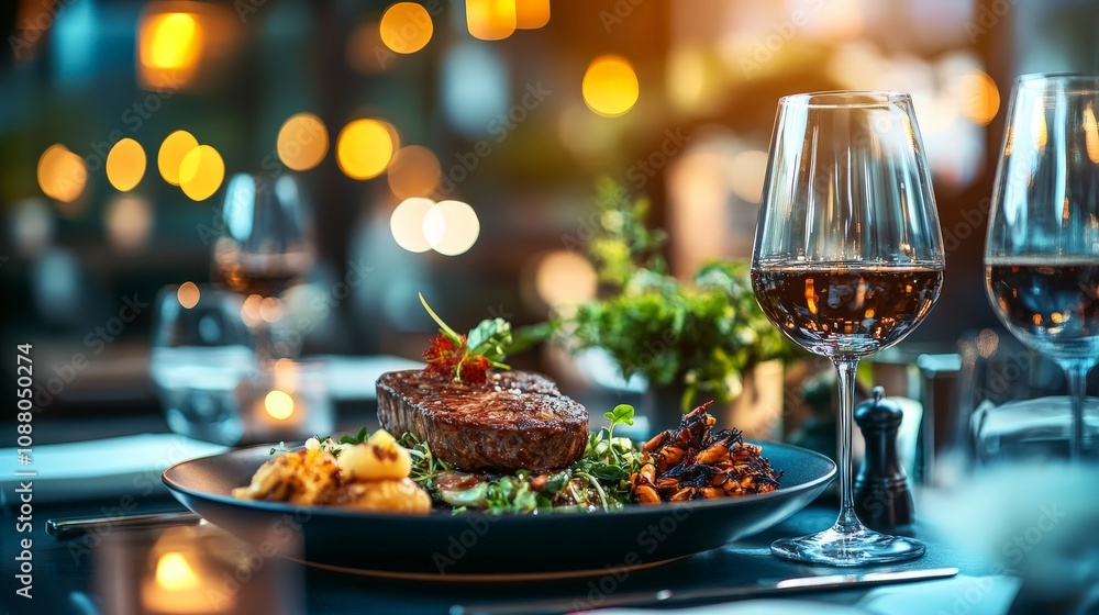 A modern dining setting with a dish of alternative proteins, including plant-based steaks and insect protein side dishes. A modern dining setting with a dish of alternative proteins, including plant-based steaks and insect protein side dishes.