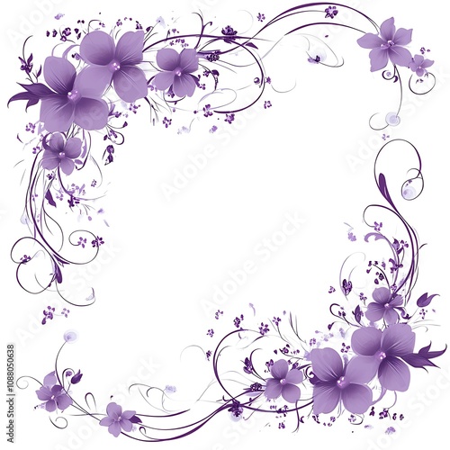 Purple Flower Border Design with Swirling Vines