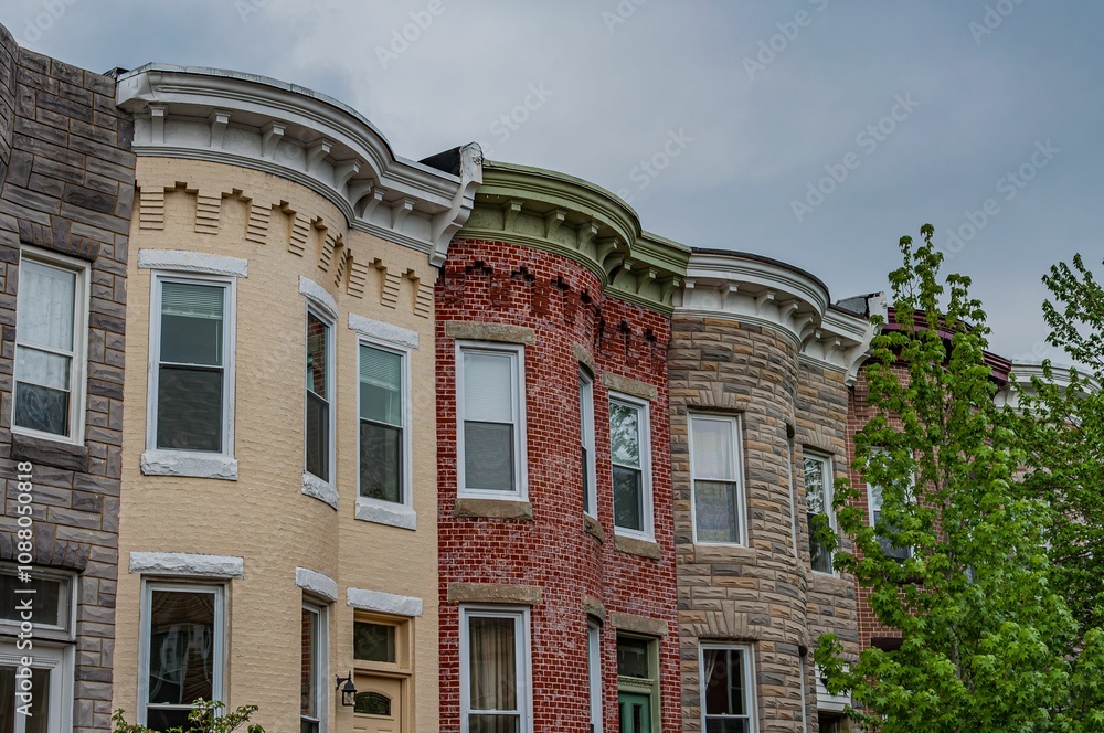Fototapeta premium Hampdens Row Homes on a Spring Afternoon, Baltimore Maryland USA
