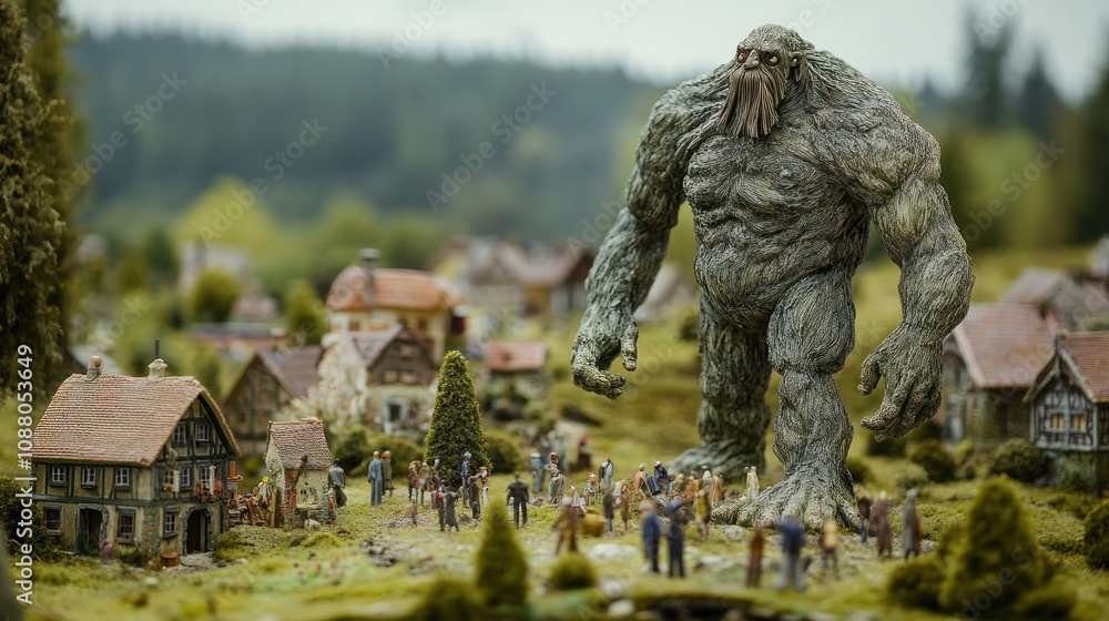Fototapeta premium A Giant Threatens Miniature Village