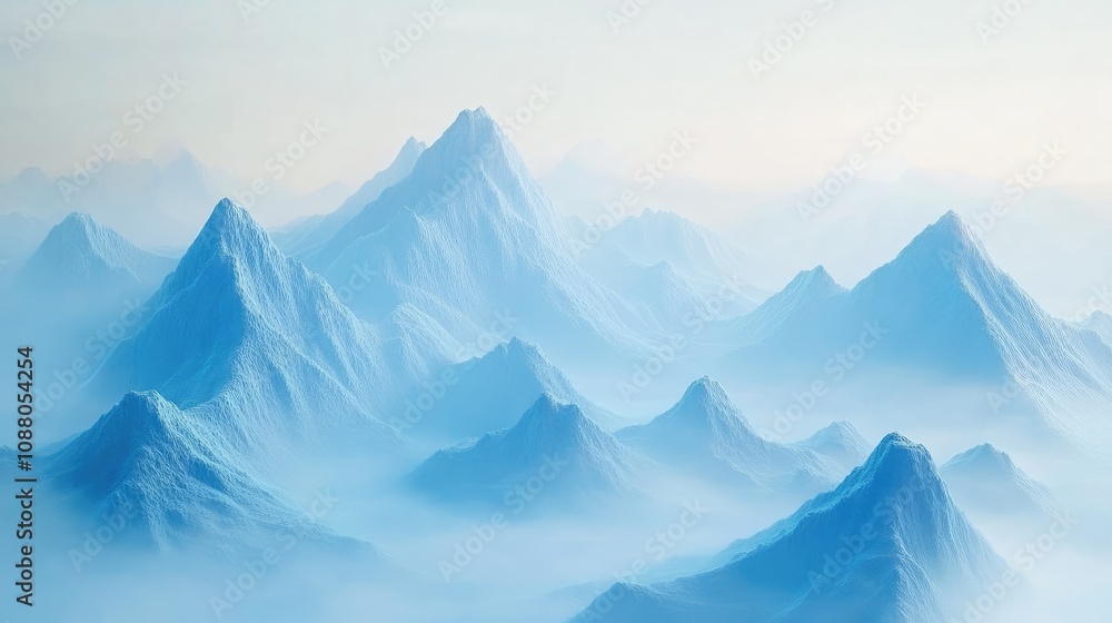 Misty blue mountain range at sunrise. Misty blue mountain range at sunrise.