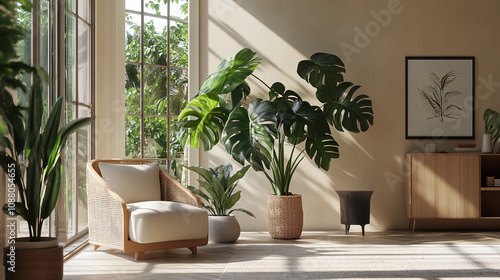 Large monstera plant in natural lighting