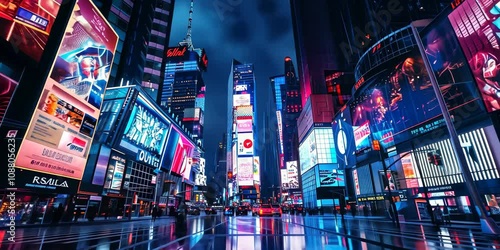 Sci-fi city horizon illuminated by digital billboards, 4K Video