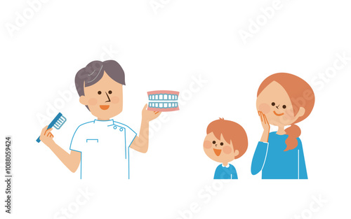 小児歯科　歯磨きの指導のイメージイラスト