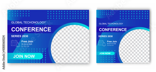 Global technology conference posters set. Business meeting and seminar. Graphic element for website. Presentation and advertising. Flat vector collection