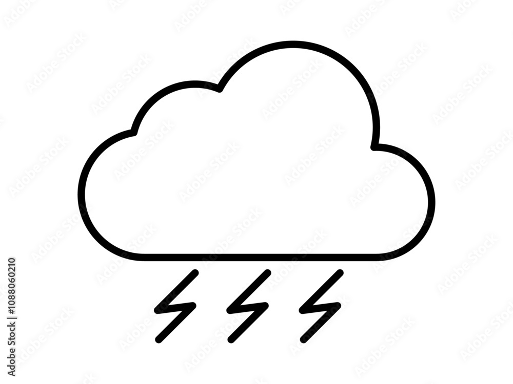 雷雲のお天気線画アイコン_線幅編集可能 雷雲のお天気線画アイコン_線幅編集可能