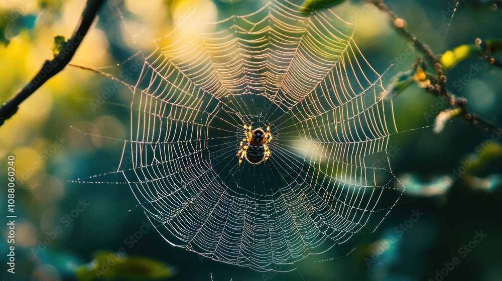 Spider Web with Dew Drops