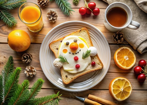 Christmas Breakfast Drone Shot: Snowman Egg Toast photo