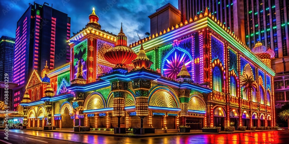 Electric Vegas casino: night-time LED splendor. Electric Vegas casino: night-time LED splendor.