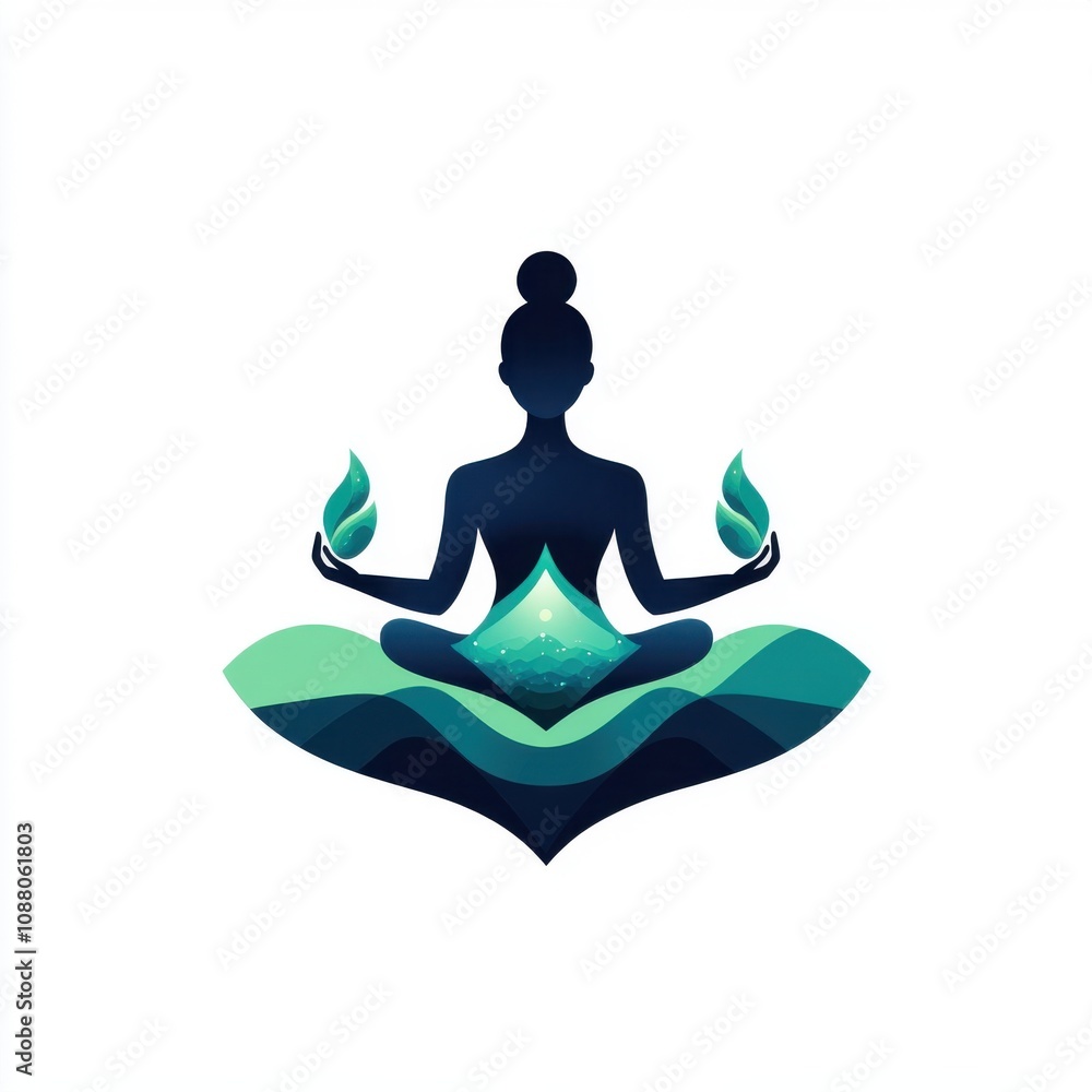 Silhouette of a serene woman meditating, surrounded by calming shades of blue and green, symbolizing peace and harmony. Silhouette of a serene woman meditating, surrounded by calming shades of blue and green, symbolizing peace and harmony.