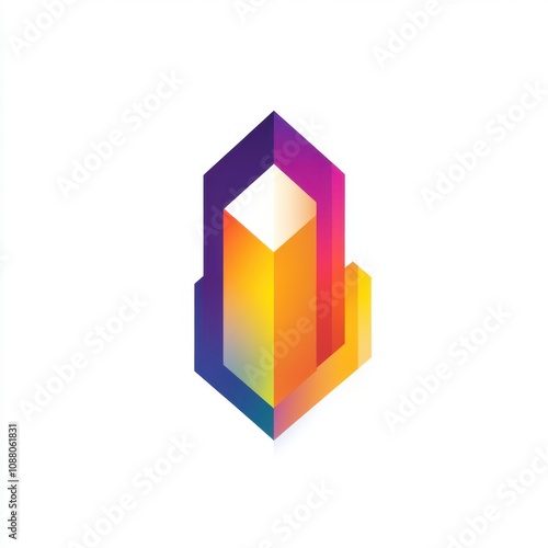 Vibrant geometric design featuring a colorful, abstract shape on a clean white background.