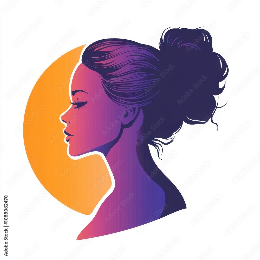 A beautiful illustration of a woman's profile with a colorful gradient against a circular backdrop. A beautiful illustration of a woman's profile with a colorful gradient against a circular backdrop.