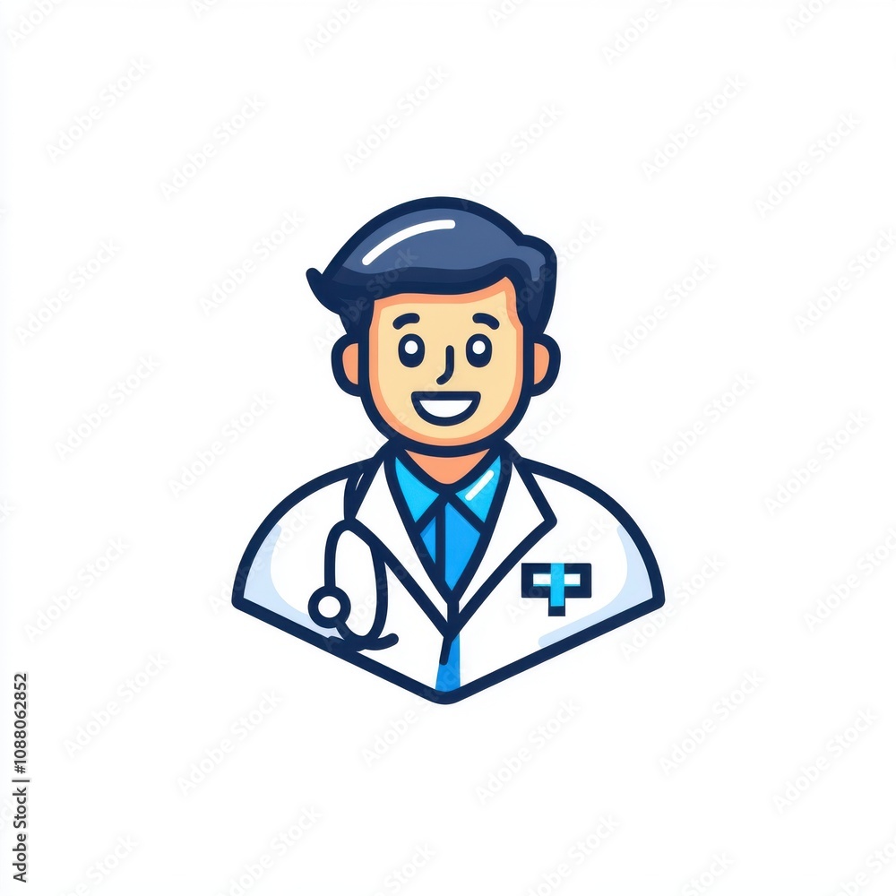 Illustration of a cheerful male doctor in a white coat, symbolizing healthcare and medical professionalism. Illustration of a cheerful male doctor in a white coat, symbolizing healthcare and medical professionalism.
