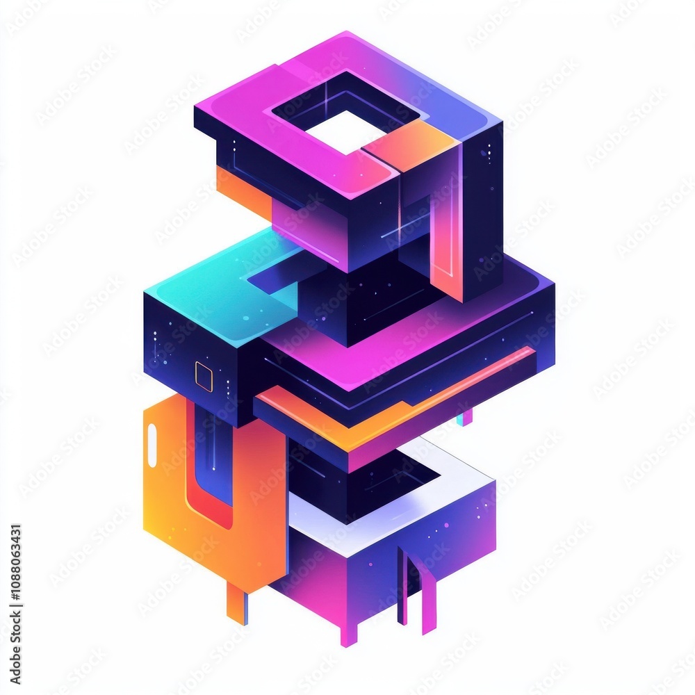 A vibrant, abstract geometric design featuring layered shapes in purple, blue, and orange hues. A vibrant, abstract geometric design featuring layered shapes in purple, blue, and orange hues.