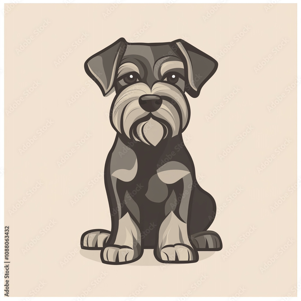 Fototapeta premium Miniature Schnauzer Dog Logo Modern Pale Background One Big