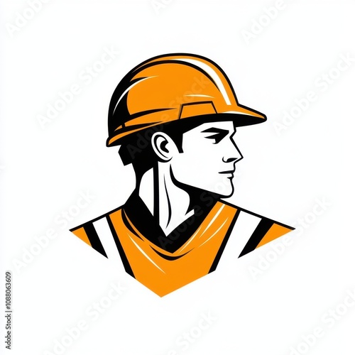 Profile of a male construction worker in an orange helmet, showcasing determination and focus.