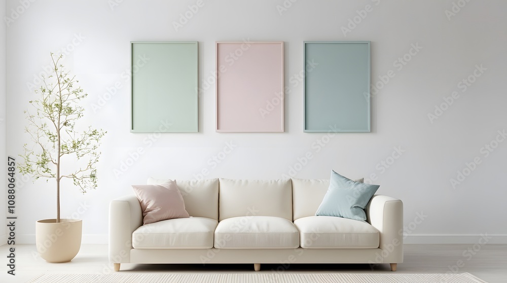 Obraz premium Multiple Frames mockup. Interior mockup with house background. Modern interior design. Best room decorating ideas