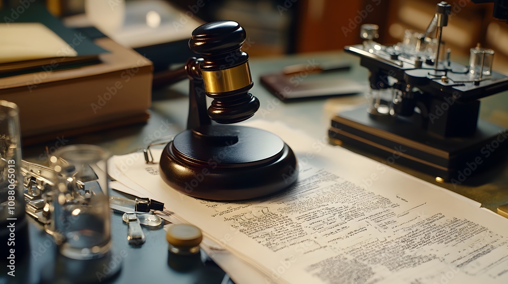 A gavel rests on legal documents, symbolizing justice and the legal profession. A gavel rests on legal documents, symbolizing justice and the legal profession.