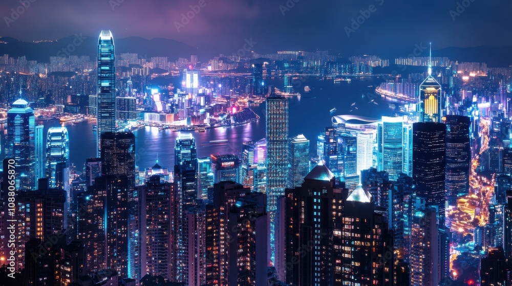 A bustling city skyline at night, illuminated with neon lights and futuristic skyscrapers, Urban style A bustling city skyline at night, illuminated with neon lights and futuristic skyscrapers, Urban style