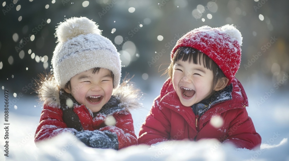 Two Little Kids Laughing In The Snow Two Little Kids Laughing In The Snow