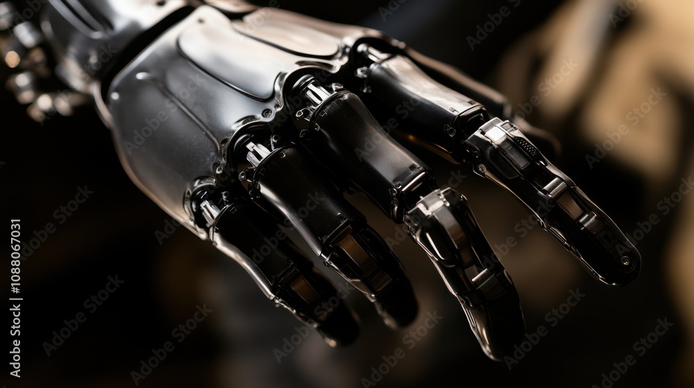 A close-up view of an advanced prosthetic limb's mechanical joints and sensory feedback mechanisms, Prosthetics technology style, photo of A close-up view of an advanced prosthetic limb's mechanical joints and sensory feedback mechanisms, Prosthetics technology style, photo of