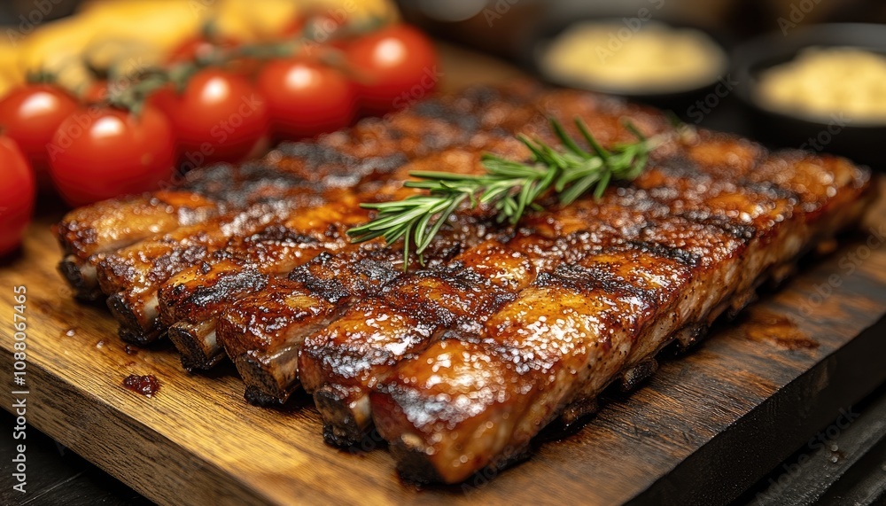 Grilled pork ribs with rosemary. Perfect for menus, food blogs, and cooking articles. Grilled pork ribs with rosemary. Perfect for menus, food blogs, and cooking articles.