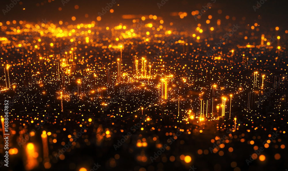 A mesmerizing abstract landscape of glowing golden particles, creating an ethereal and dynamic visual effect. A mesmerizing abstract landscape of glowing golden particles, creating an ethereal and dynamic visual effect.