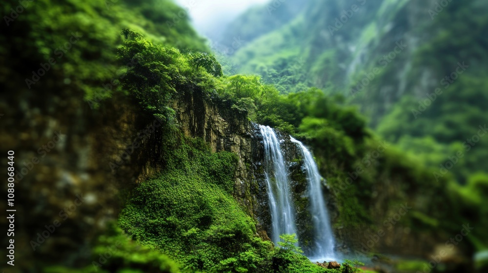 Fototapeta premium Waterfall in Lush Greenery
